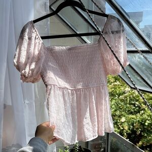 Pink Lace Smocked Women's Top